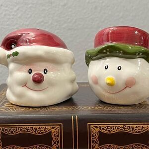 Snowman and Santa Clause Salt & Pepper Ceramic Shakers Set